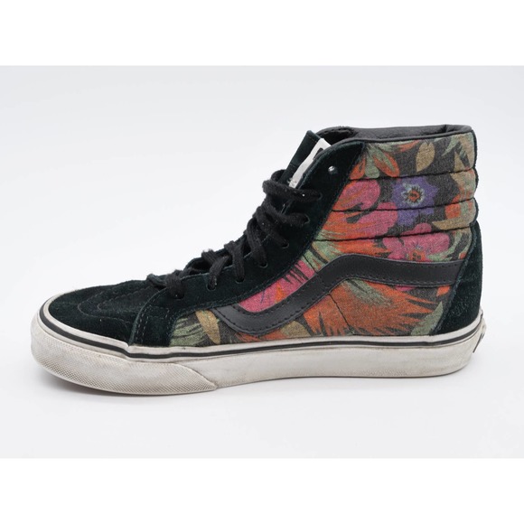Vans Sk8 Hi Sneakers Womens 5.5 Black Suede Floral Print High Top Lace Up Shoes - Picture 5 of 11